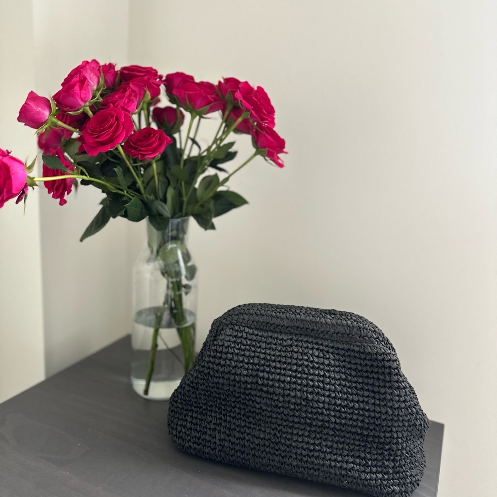Cos raffia black framed clutch